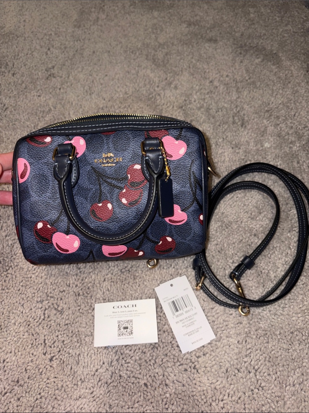 Coach Navy Cherry Print Mini Crossbody Satchel